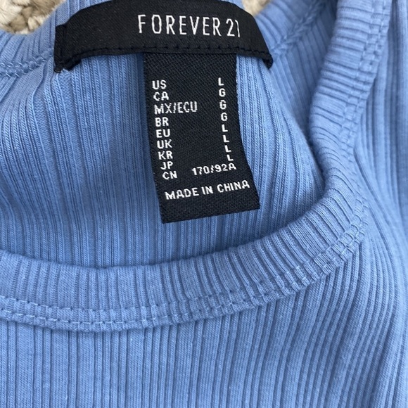 FOREVER21 Blue Ribbed Knit Long Sleeve Fitted Tee Size Large Y2K Style - Picture 3 of 4